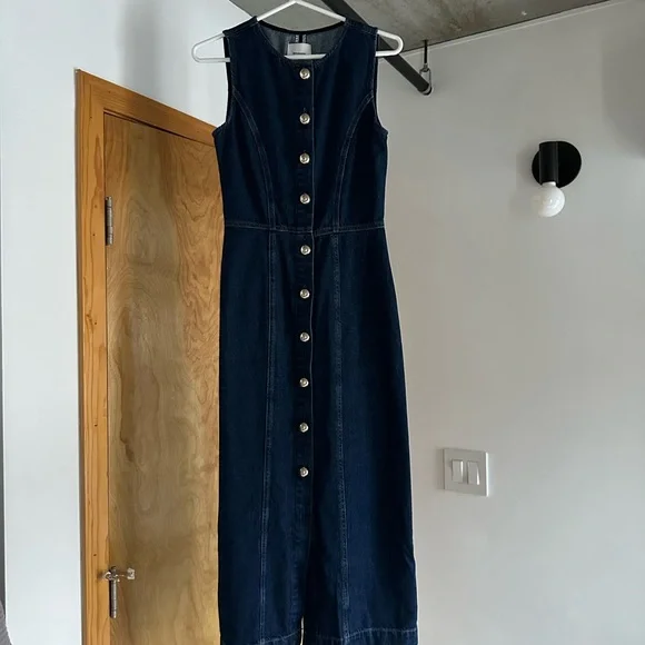 white christmas dresses Indigo Puff Sleeve Denim Midi Dress – Mint Velvet
